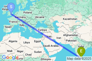 Map of the flight from London Luton to Jaffna