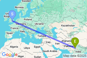 Map of the flight from London Luton to Jaipur