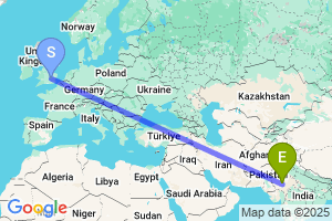 Map of the flight from London Luton to Jodhpur