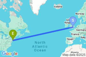 Map of the flight from London Luton to New York John F. Kennedy