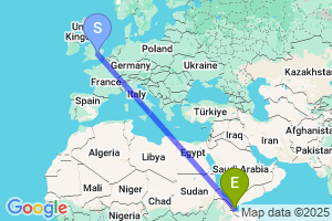 Map of the flight from London Luton to Djibouti