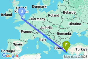 Map of the flight from London Luton to Ikaria