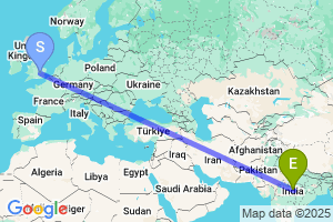 Map of the flight from London Luton to Jabalpur