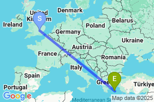 Map of the flight from London Luton to Naxos