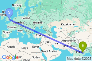 Map of the flight from London Luton to Jharsuguda