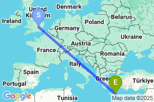 Map of the flight from London Luton to Sitia