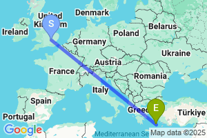 Map of the flight from London Luton to Astypalaia