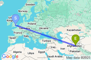 Map of the flight from London Luton to Kabul