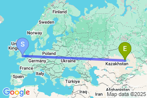 Map of the flight from London Luton to Karaganda