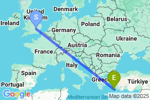 Map of the flight from London Luton to Kos