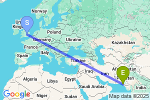 Map of the flight from London Luton to Karachi