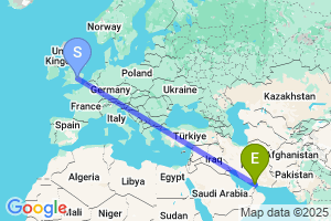 Map of the flight from London Luton to Khasab