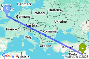 Map of the flight from London Luton to Kirkuk