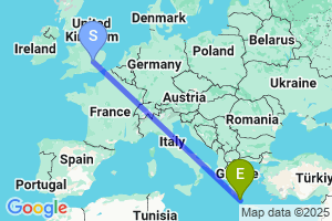 Map of the flight from London Luton to Kithira