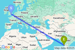 Map of the flight from London Luton to Kolhapur