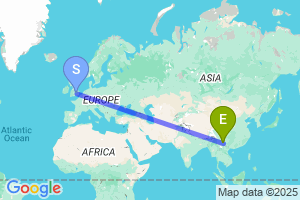 Map of the flight from London Luton to Kunming