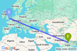 Map of the flight from London Luton to Kanpur