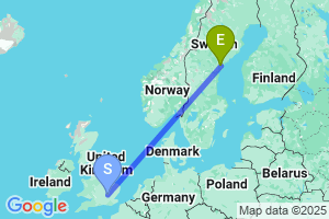 Map of the flight from London Luton to Kramfors