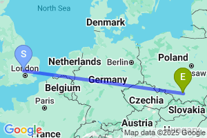 Map of the flight from London Luton to Krakow