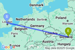 Map of the flight from London Luton to Kosice