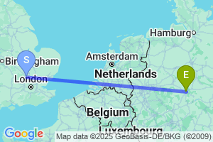 Map of the flight from London Luton to Kassel