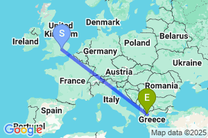 Map of the flight from London Luton to Kastoria Aristotlis