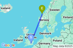 Map of the flight from London Luton to Kristiansund