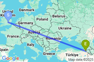 Map of the flight from London Luton to Kars