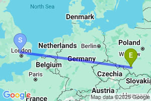 Map of the flight from London Luton to Katowice