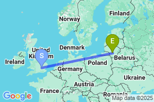 Map of the flight from London Luton to Kaunas