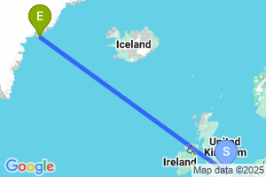 Map of the flight from London Luton to Kulusuk Island