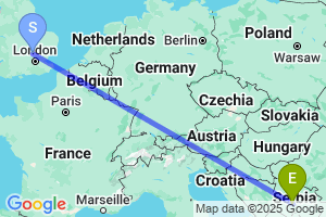 Map of the flight from London Luton to Kraljevo