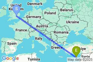 Map of the flight from London Luton to Larnaca