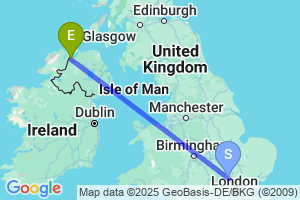 Map of the flight from London Luton to Derry