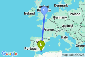 Map of the flight from London Luton to Almeria