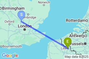 Map of the flight from London Luton to Lille