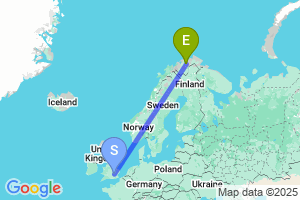 Map of the flight from London Luton to Lakselv