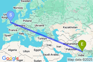 Map of the flight from London Luton to Lucknow