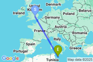 Map of the flight from London Luton to Lampedusa