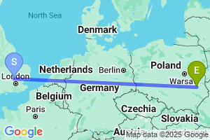 Map of the flight from London Luton to Lublin