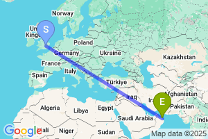 Map of the flight from London Luton to Muscat