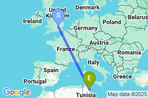 Map of the flight from London Luton to Monastir