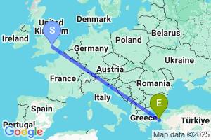 Map of the flight from London Luton to Mytilene