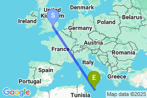 Map of the flight from London Luton to Luqa Malta International