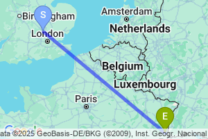 Map of the flight from London Luton to Mulhouse