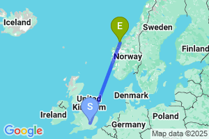 Map of the flight from London Luton to Molde Aro
