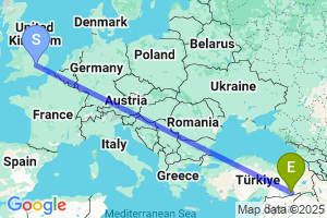 Map of the flight from London Luton to Mardin