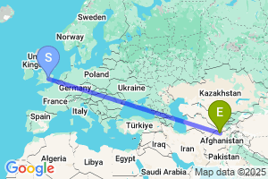 Map of the flight from London Luton to Mazar-I-Sharif