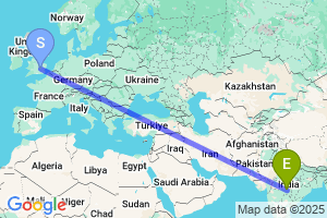 Map of the flight from London Luton to Nagpur