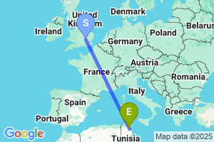 Map of the flight from London Luton to Enfidha